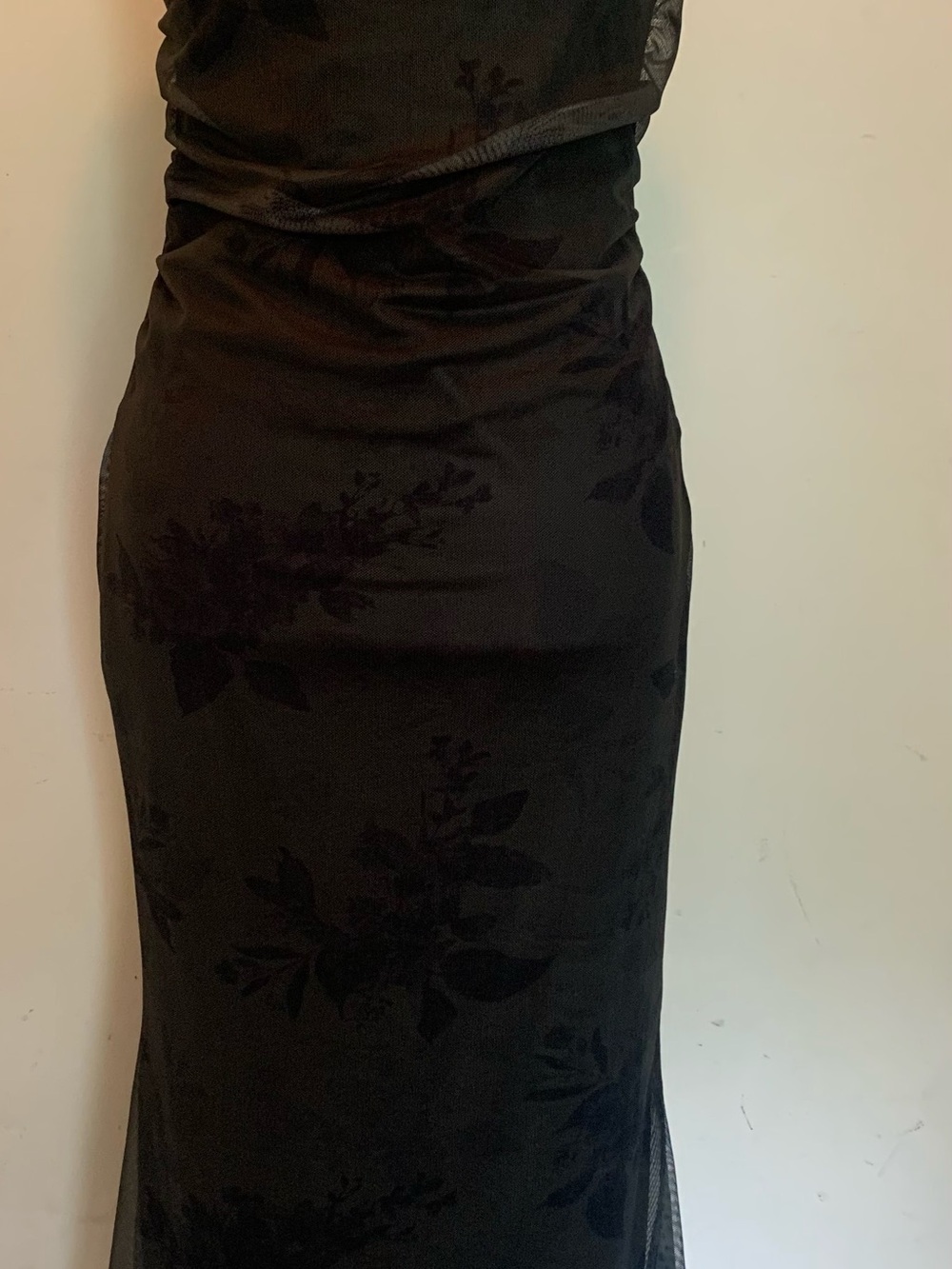 ROMWE Black Floral Mesh Cowl Neck Criss Cross Back Midi Dress Size S 90s Y2K - Picture 2 of 8